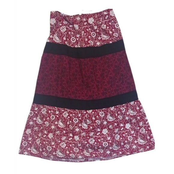 Y2K Patchwork Midi Skirt M A Line Tiered Eyelet Cottage Earth Witch 100% Cotton - Picture 1 of 4